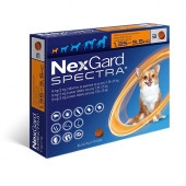 NexGard Spectra - защита от бълхи, кърлежи, нематоди и превенция на дирофиларията, за кучета от 1.35кг до 3.5 кг., 3 броя таблетки